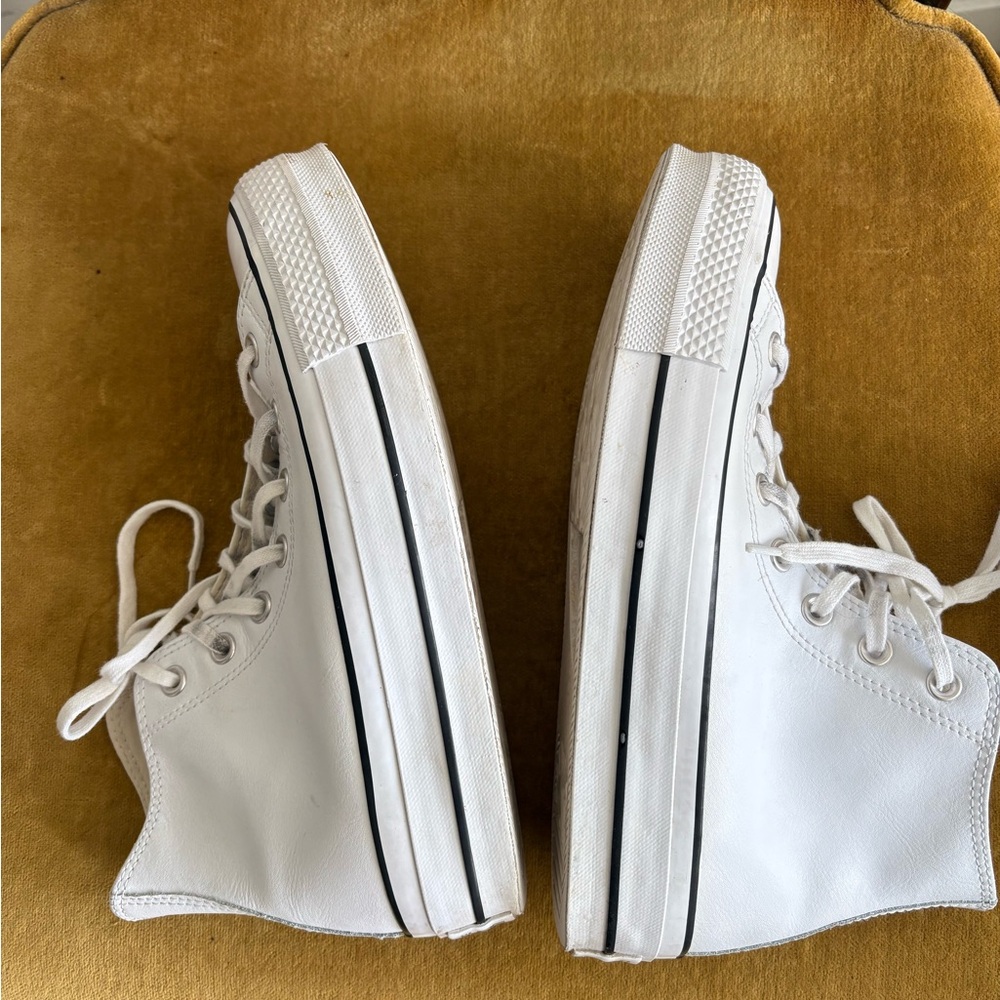 Leather Converse Chuck Taylor All Star Platform High Top Sneakers - White - Picture 5 of 12